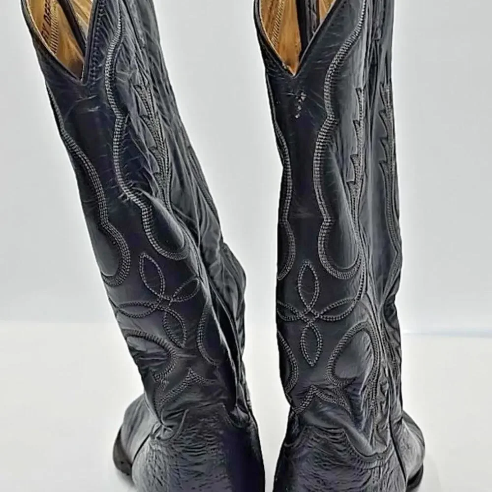 Tony‎ Lama Mens Western Boots Size 8 D Leather Cowboy Black On Black